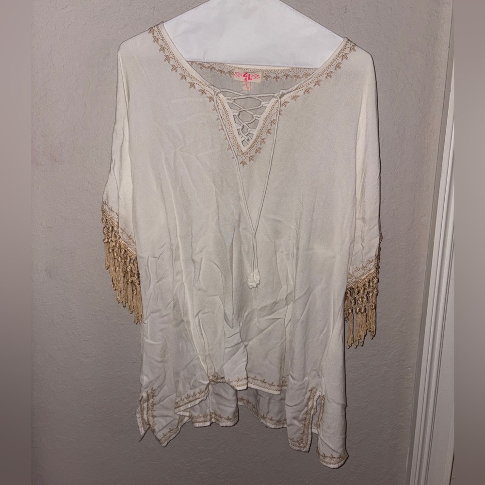 Z&L Cream and Tan Lace-Up Tunic